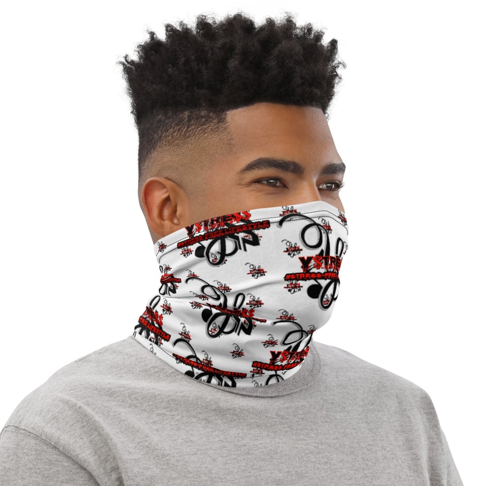 Image of YStress Stress-Free (White)Red and Black Neck Gaiter/Mask/Headband