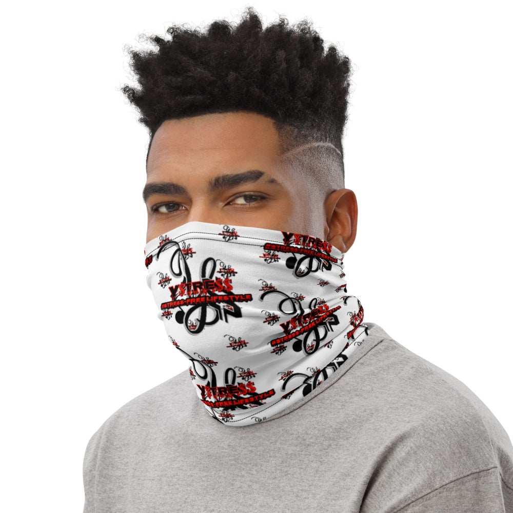 Image of YStress Stress-Free (White)Red and Black Neck Gaiter/Mask/Headband