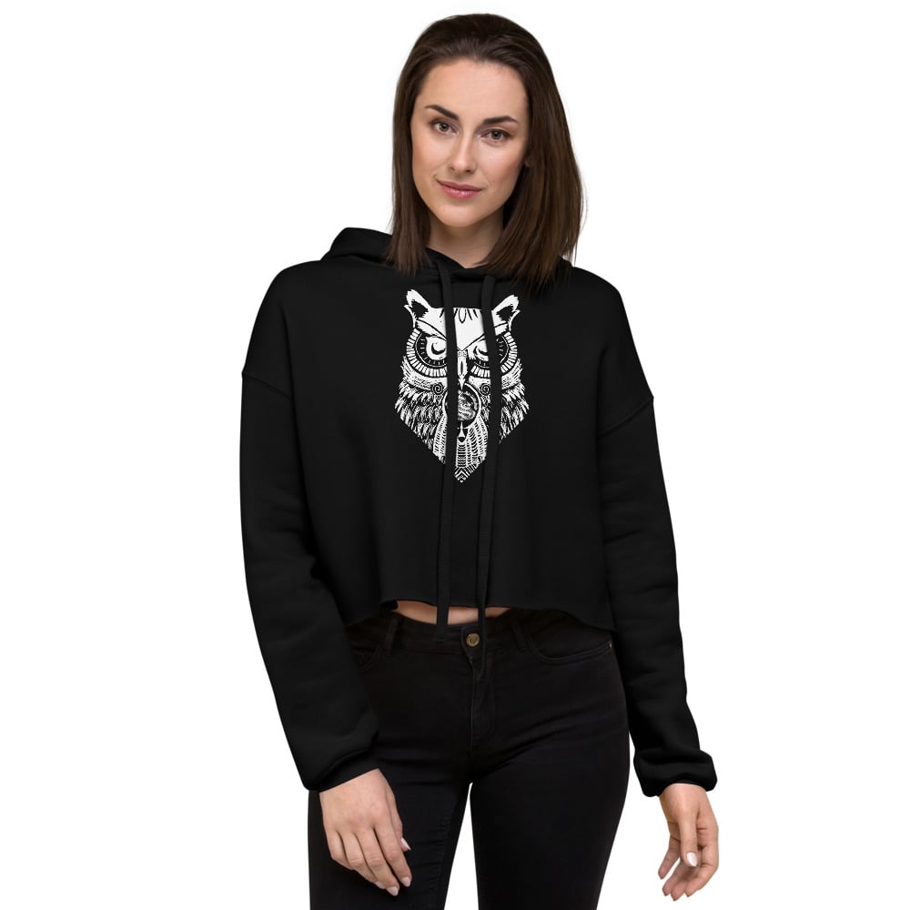 Shallow Side White Owl Crop Hoodie