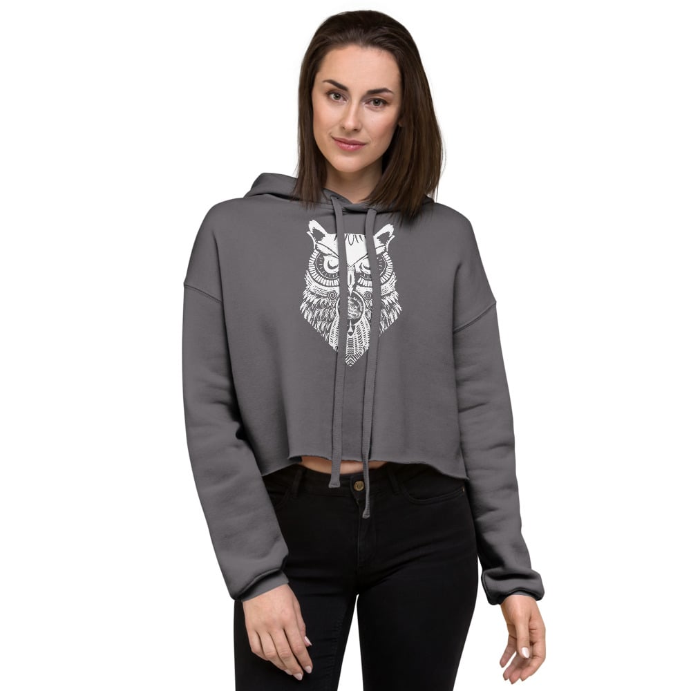 Shallow Side White Owl Crop Hoodie