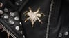 Pentagram Hands hard enamel limited edition pin (antique grey, black on gold)