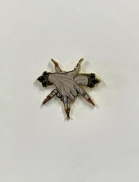 Image 2 of Pentagram Hands hard enamel limited edition pin (antique grey, black on gold)