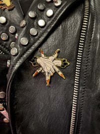 Image 3 of Pentagram Hands hard enamel limited edition pin (antique grey, black on gold)