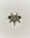 Pentagram Hands hard enamel limited edition pin (light moss green, dark blue-green, on rose gold)