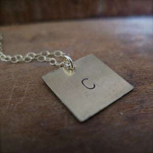 Image of personalized handstamped vintage brass plate necklaces 