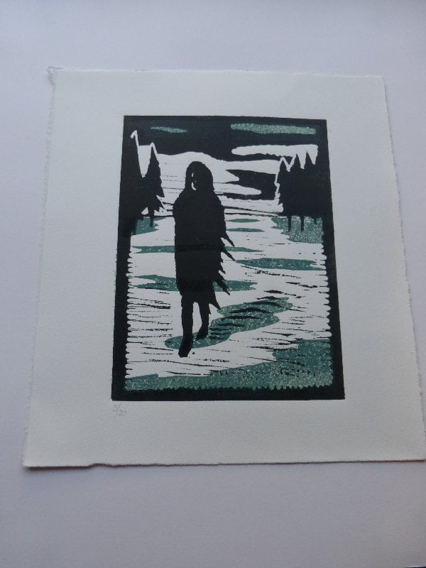 Untitled (Figure in Landscape) - Linoprint by Paul Watson