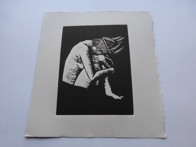 Seated Figure - Linoprint by Paul Watson
