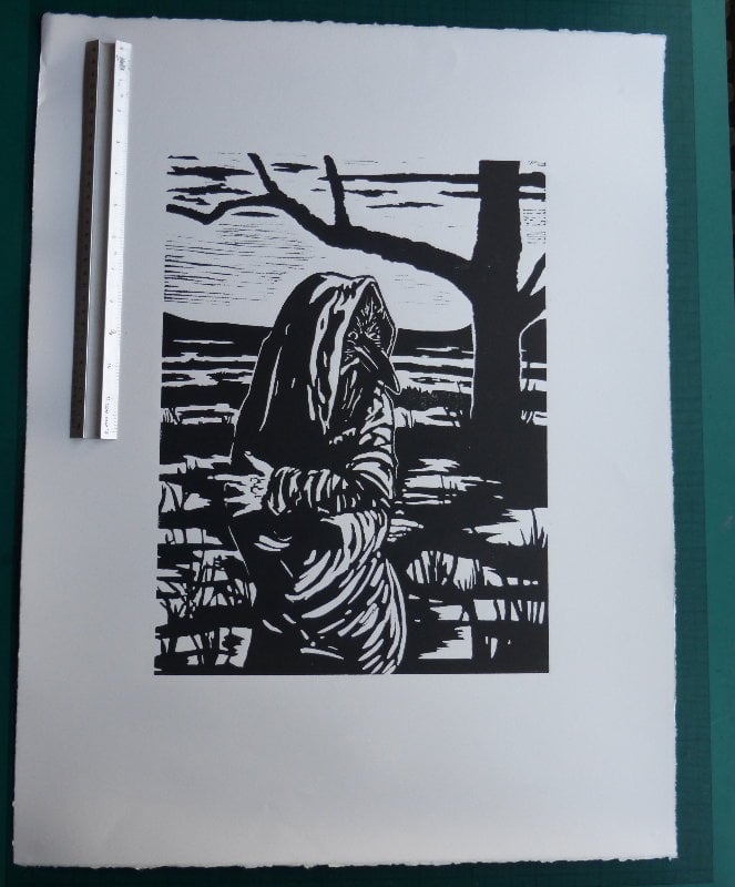 Badb Catha (2) - Linoprint by Paul Watson