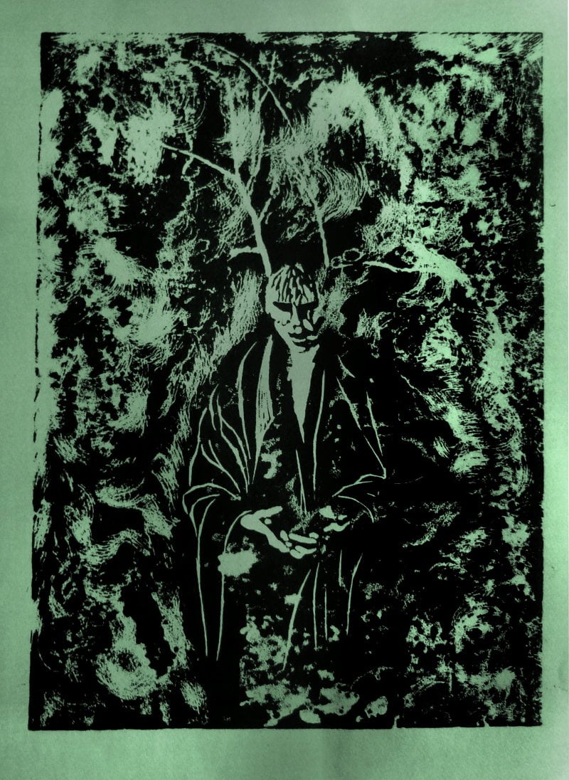 Forest Figure - Linoprint by Paul Watson