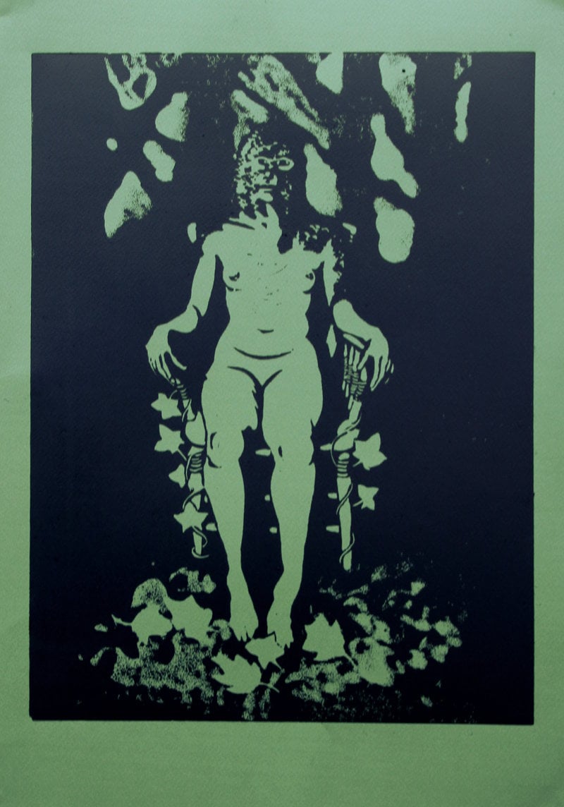 Moss Figure - Linoprint by Paul Watson