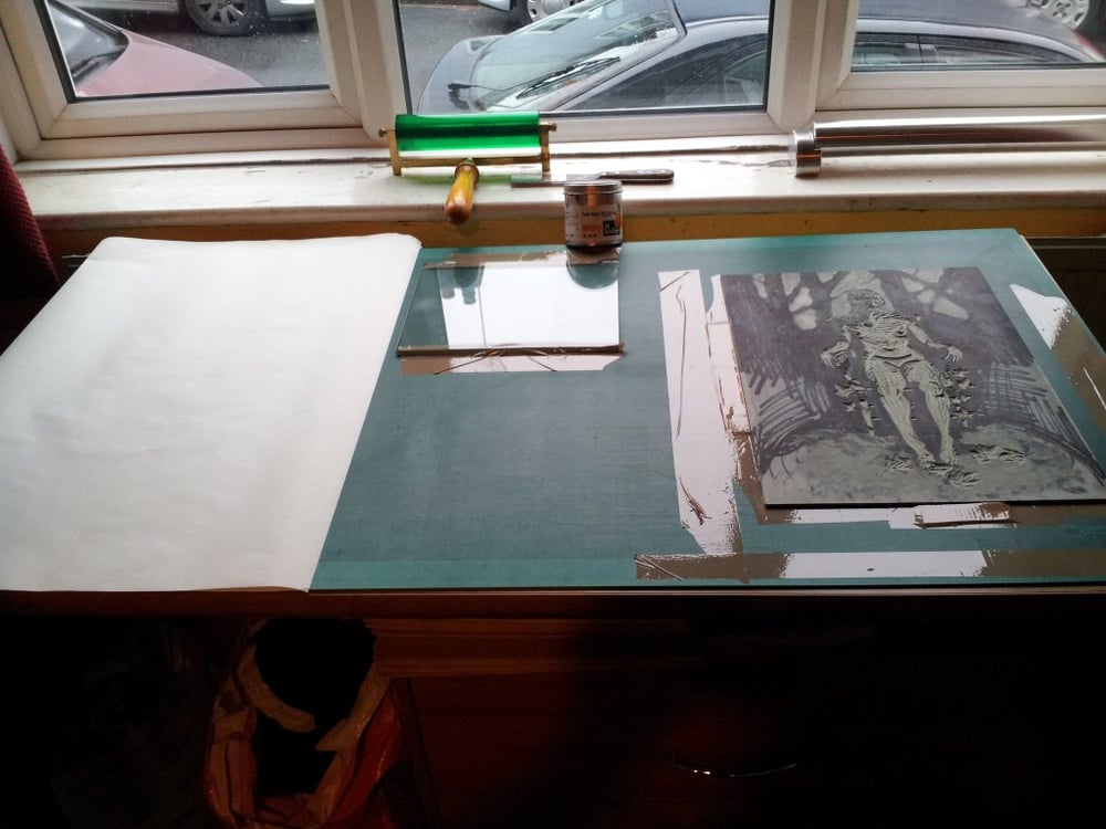 Moss Figure - Linoprint by Paul Watson
