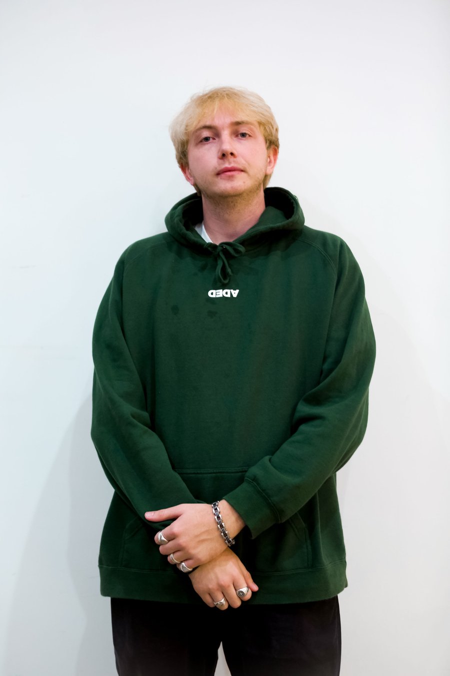 Image of DEDA MENS DARK GREEN HOODIE WHITE STAPLE LOGO