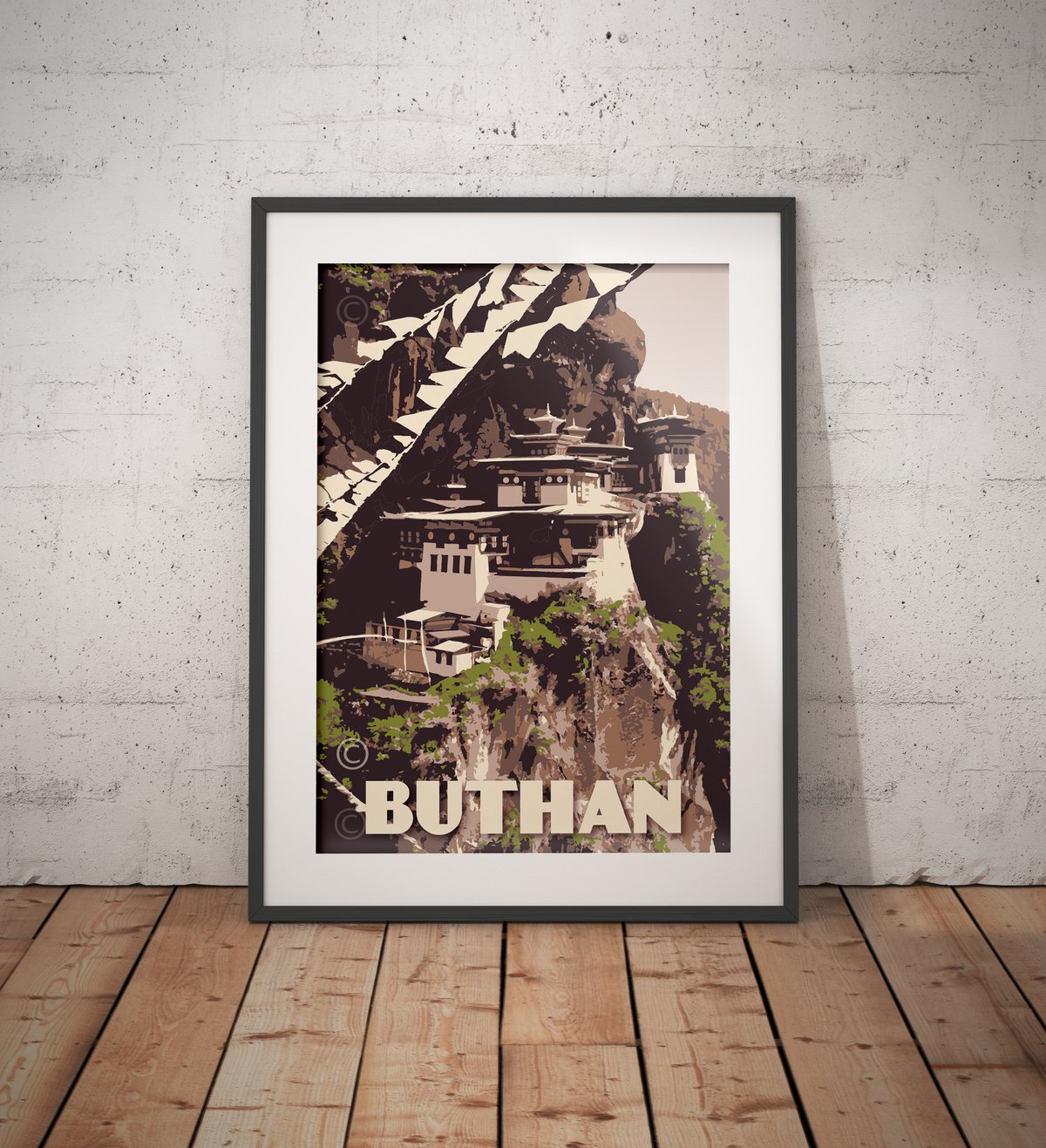 Image of Vintage poster Bhutan - Paro Taktsang - Tiger Nest - Fine Art