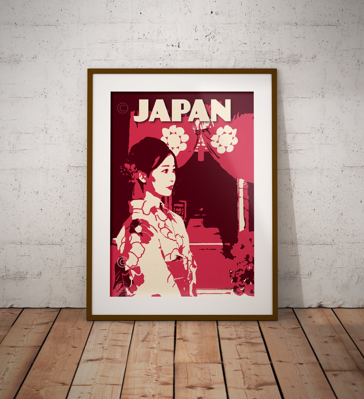 Image of Japan Print | Women in Kimono | Vintage Poster | Travel Poster | Gift | Red