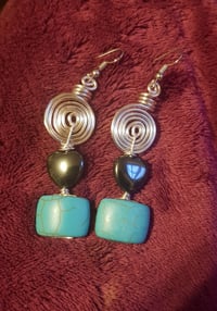 Turquoise & Hematite Spiral Ear-rings 