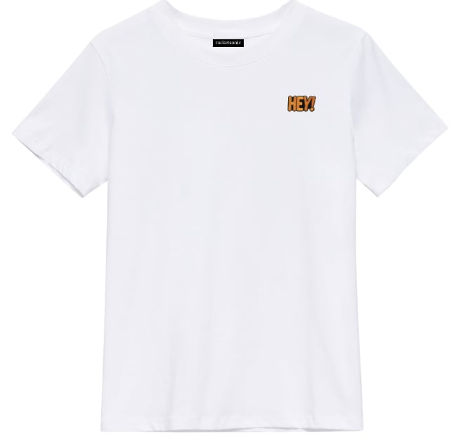 Image of 'Hey' Embroidered White T-Shirt