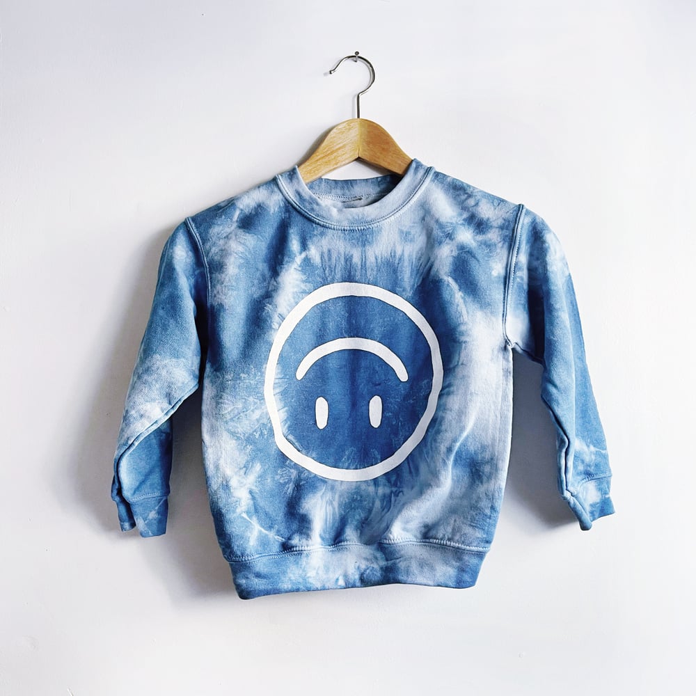 Image of Upside Down Happy Face  Indigo Dyed Youth Size