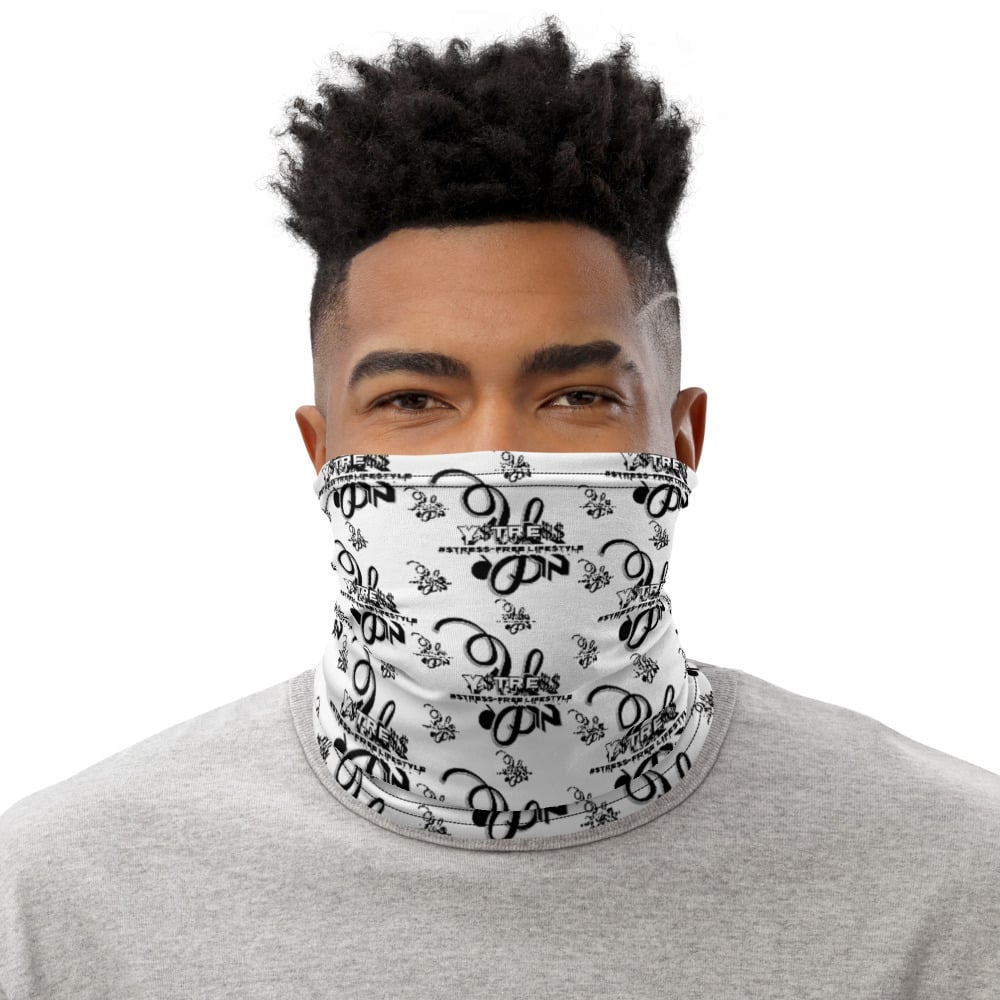 Image of YStress Exclusive Stress-Free (White) White and Black Neck Gaiter/Mask/Headband 