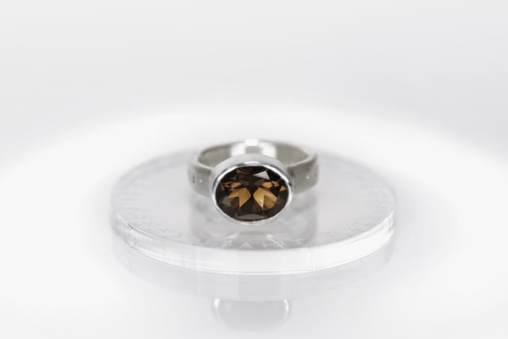 Image of "Stars are showing..." silver ring with smoky quartz · STELLAE MONSTRANT VIAM NAUTIS ·
