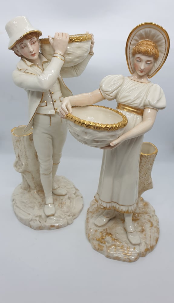 Image of Royal Worcester Pair of Figural Spill Vases by James Hadley