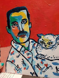 Image 2 of Print of Freddie Mercury and cat