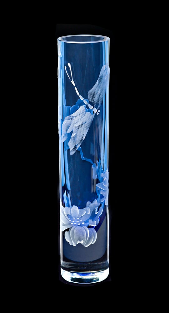 Image of Blue Dragonflies and Orchids Bud Vase