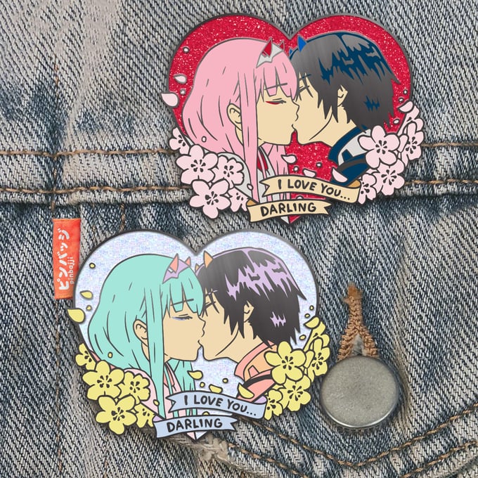 Image of Zero Two + Hiro Heart Pin