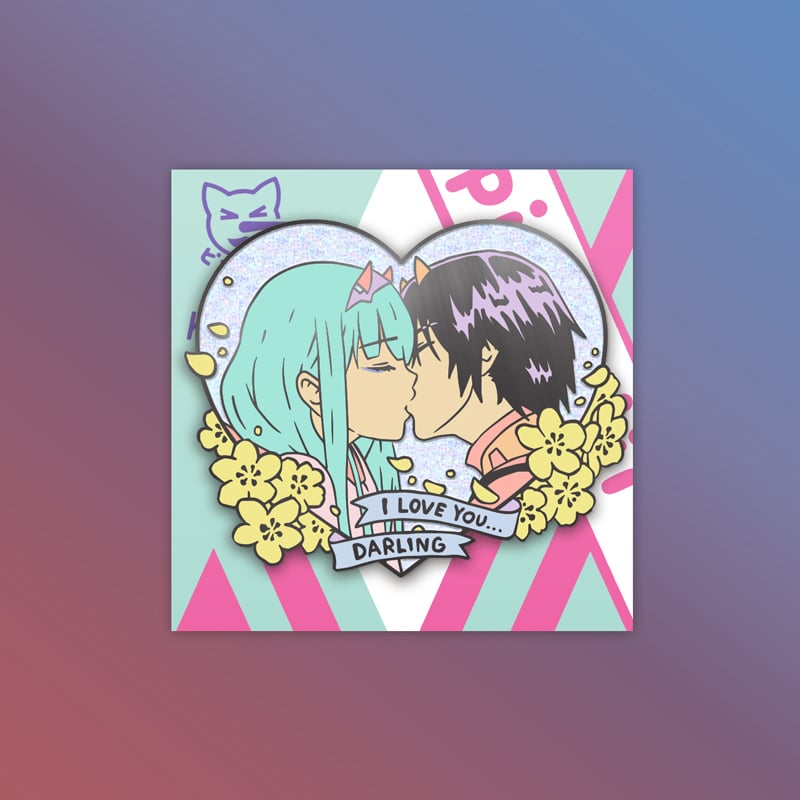 Image of Zero Two + Hiro Heart Pin