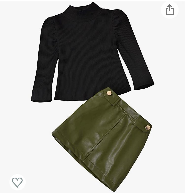 Image of Green leather skirt set