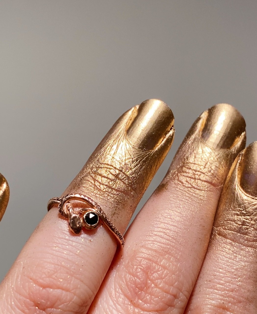 Image of Rose Gold & black diamond Snake ring size 6