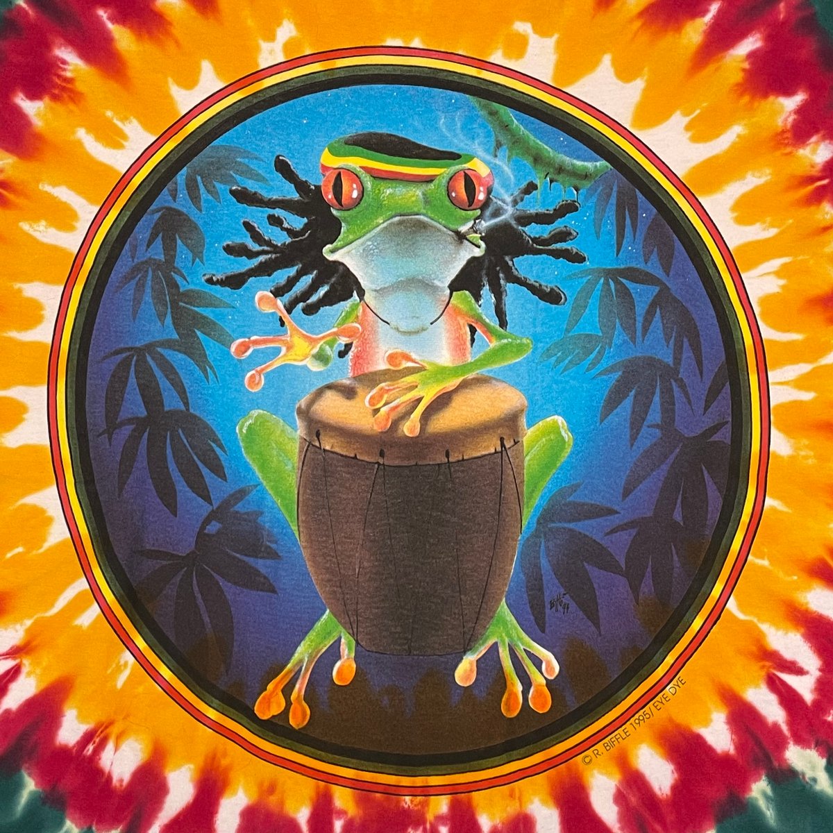 Original Vintage 1995 Eye Dye Rasta Tee by Richard Biffle! XL