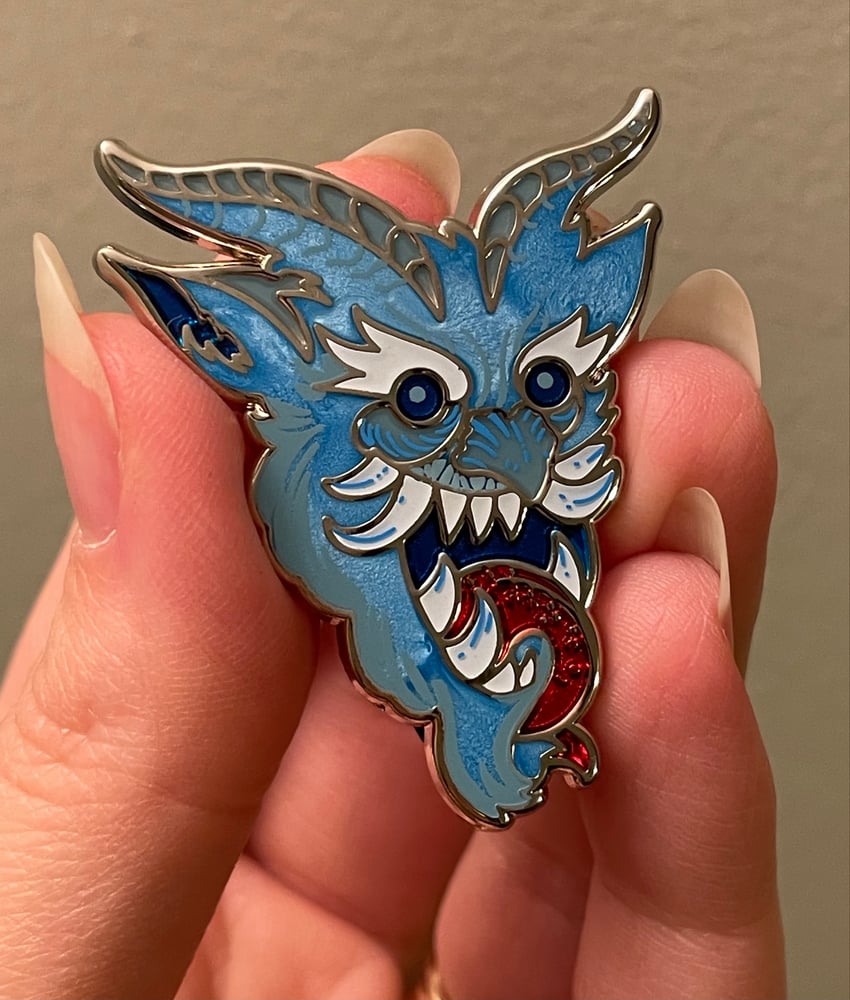 Image of Krampus 1.5" Hard Enamel pins. Black and Frost editions