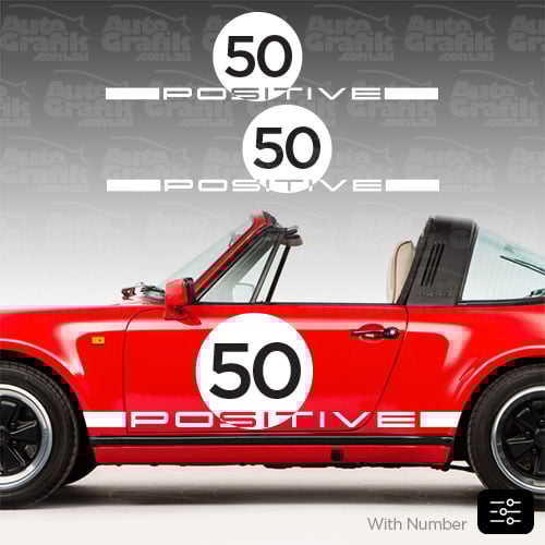 Image of POSITIVE HERITAGE TYPE SIDE SCRIPT + NUMBER DECAL SET - YOUR CUSTOM TEXT/NUMBERS