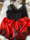 2 PIECE SLEEP BLACK/RED SLEEP WEAR