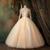 Pink Sweet 16 Long Sleeves Ball Gown Party Dress, Pearl Pink Formal Dress