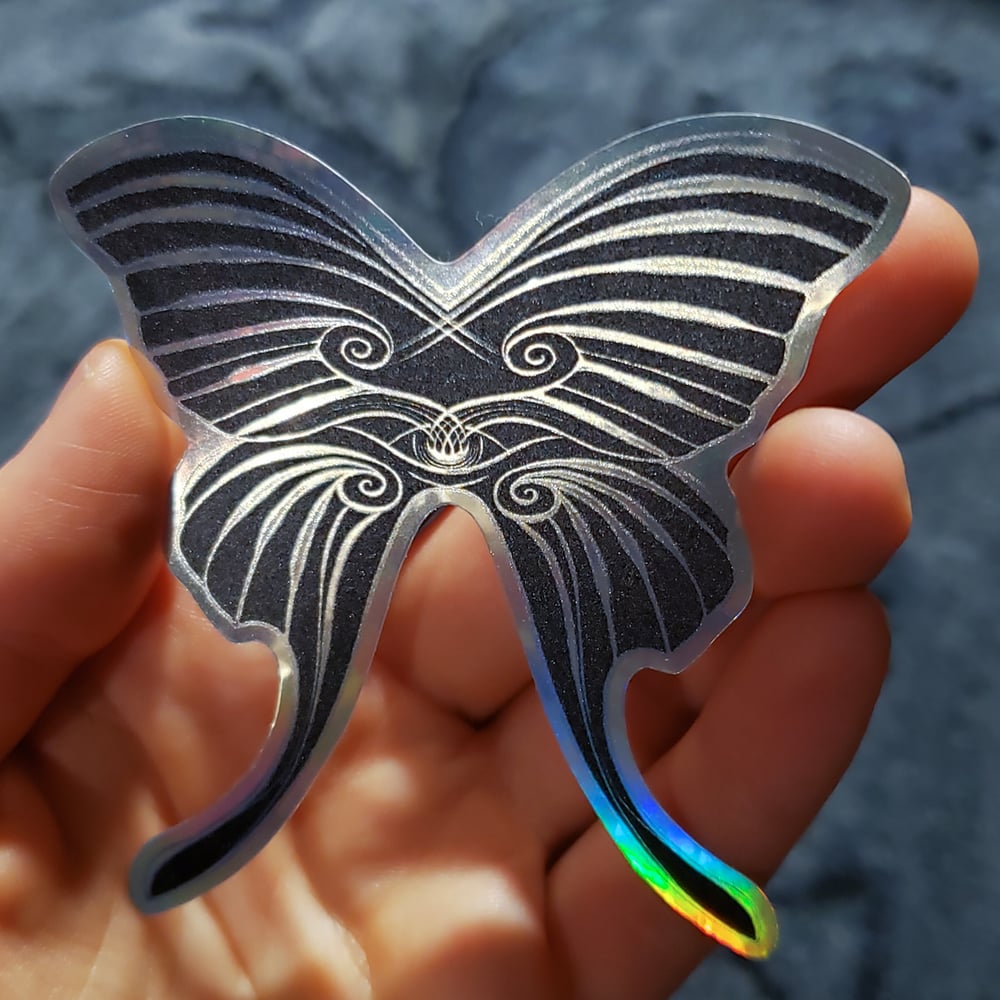 Image of holographic sticker: psEYEchedelic noir butterfly