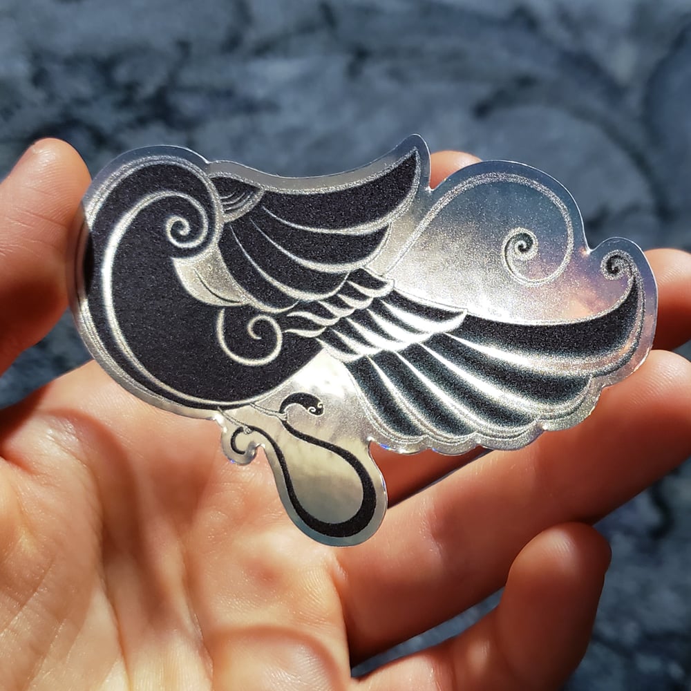 Image of holographic sticker: golden ratio inspired bird motif