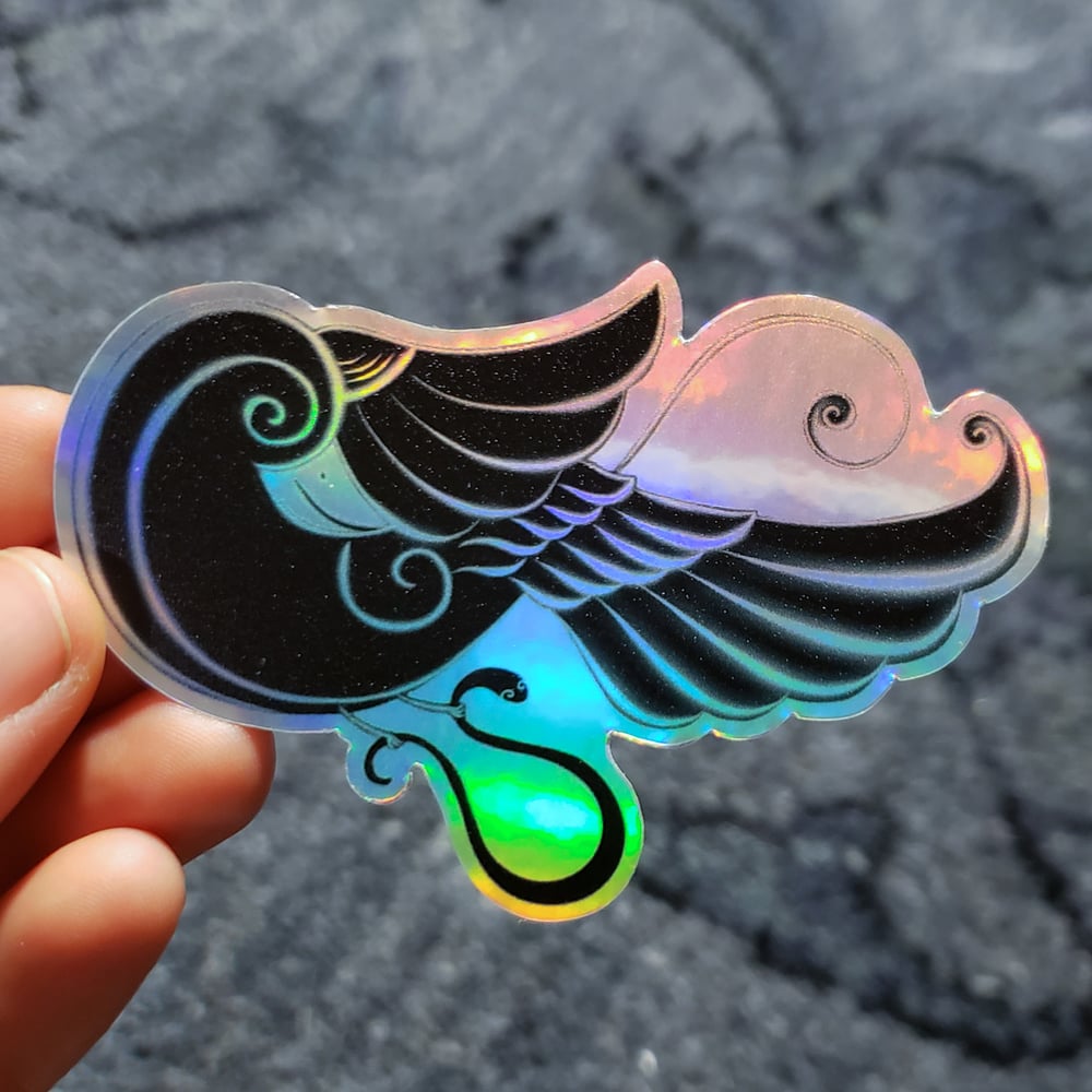 Image of holographic sticker: golden ratio inspired bird motif