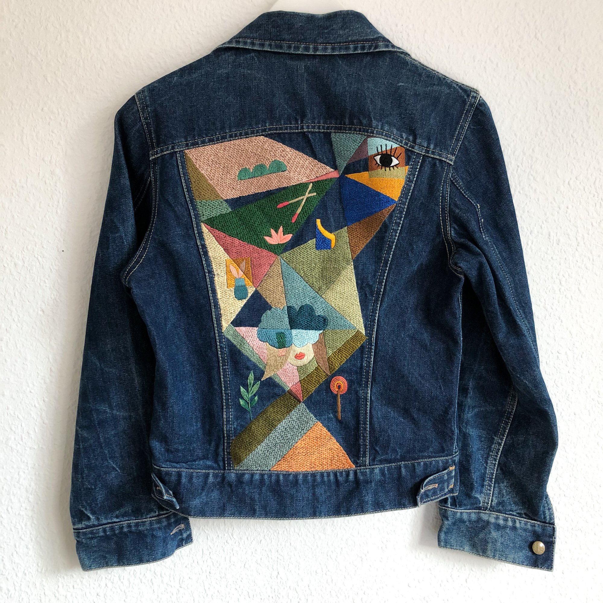 We break too easily, 100+ hours of hand embroidery on a vintage denim  jacket, one of a kind