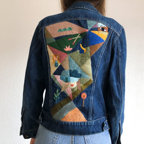 Image of We break too easily, 100+ hours of hand embroidery on a vintage denim jacket, one of a kind