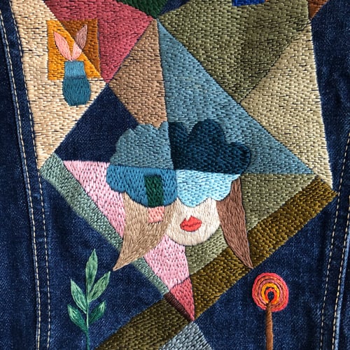 Image of We break too easily, 100+ hours of hand embroidery on a vintage denim jacket, one of a kind