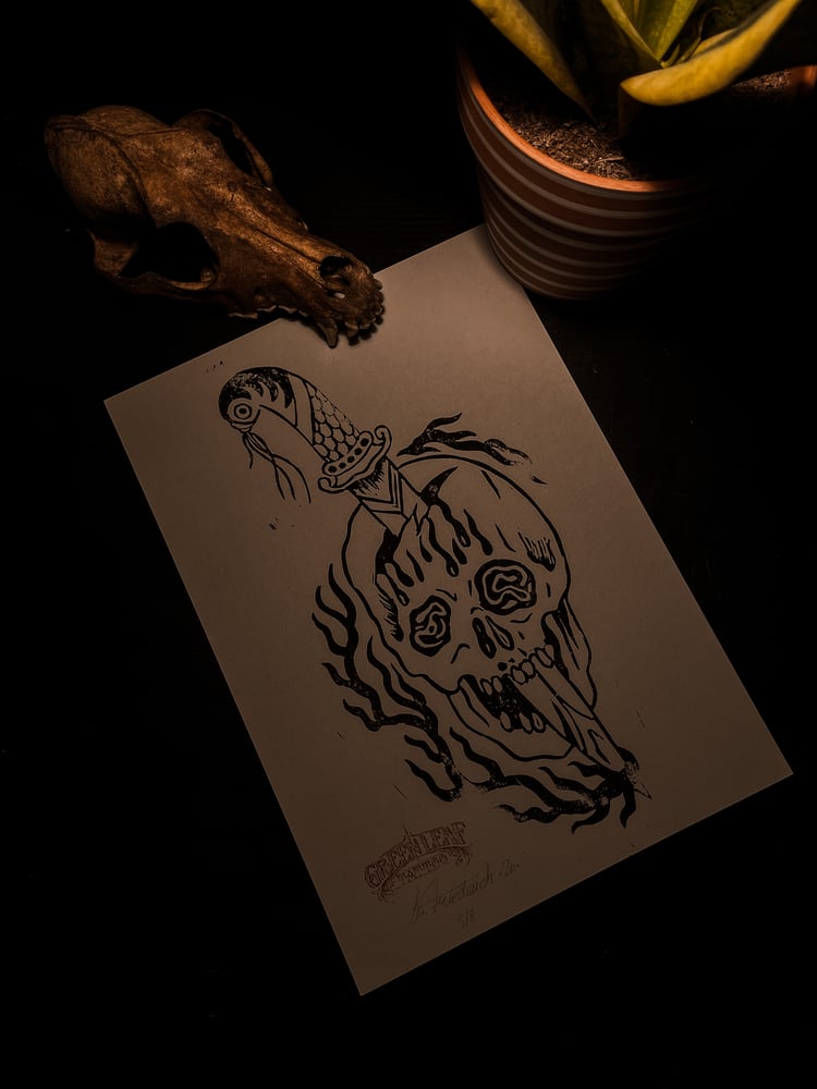 Image of Skull   Linocut Print 
