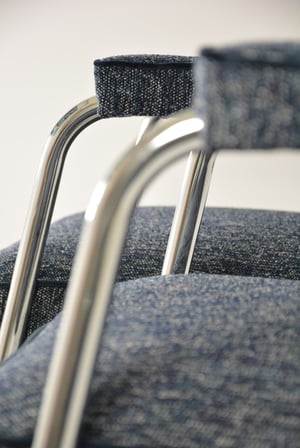 Image of Fauteuils chromés bouclette bleu et ivoire