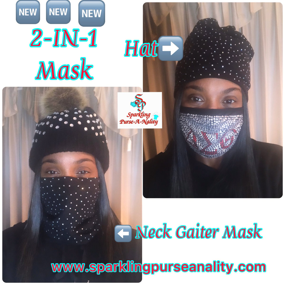 Image of “Sparkling”  2-In-1 Neck Gaiter Mask & Cap