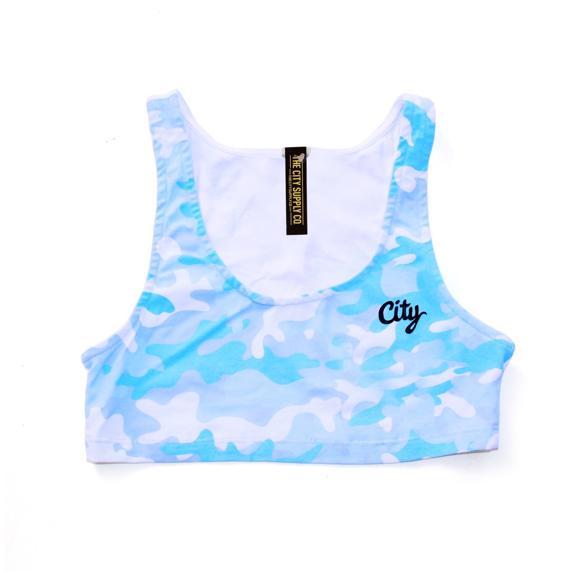 Image of $13 CAMO BLUE CROPPED TANK