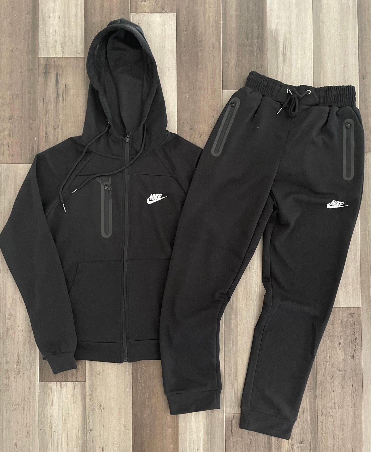 Men’s Embroidered Tech Fleece Zip Up Hoodie Sweatpants Set