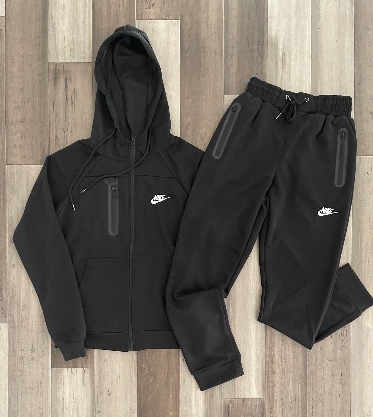 Men’s Embroidered Tech Fleece Zip Up Hoodie Sweatpants Set