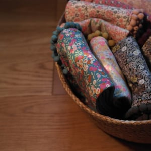 Image of Liberty fleece pompon Scarf - June blossoms