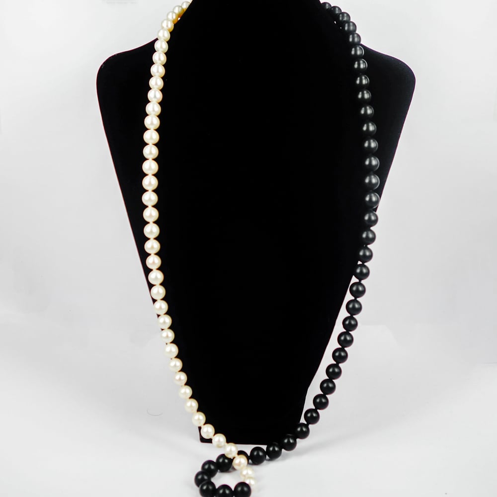 Image of Opera length two tone (natural colour) freshwater pearl necklace. SC1342