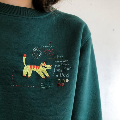 Image of Hybrid dog - a Bless - Hand embroidered organic cotton sweatshirt, unisex. LAST SIZE